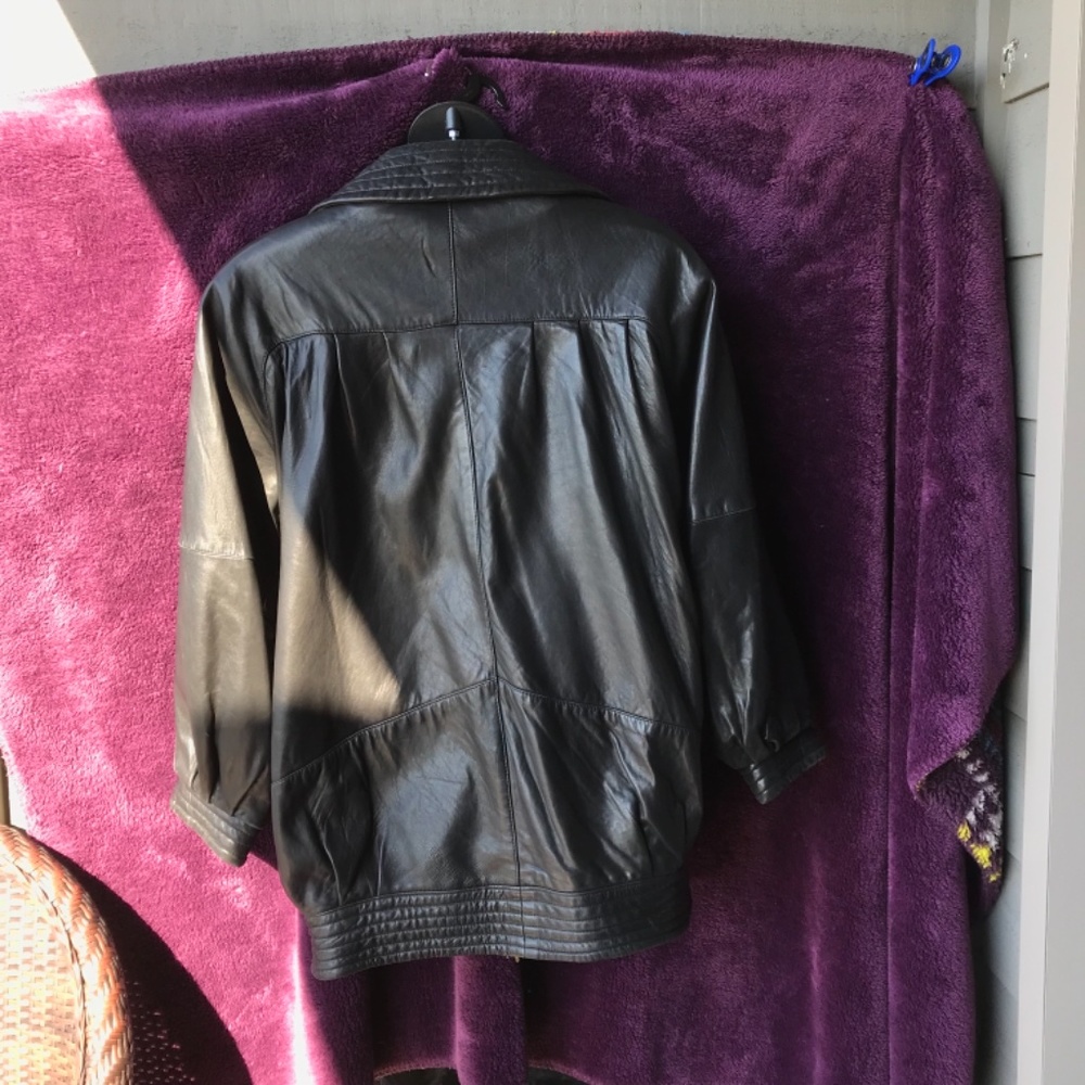 Oversize bomber Pano Sereti black longer leather zip jacket, L - Picture 3 of 8